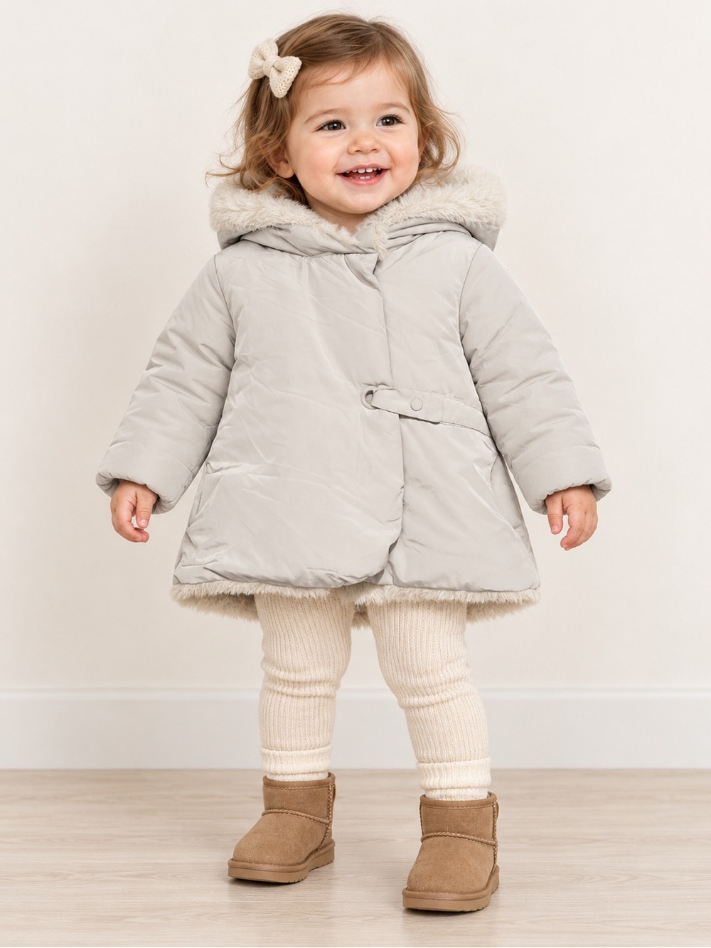Zara Baby Faux Fur Lined Hooded Coat with Pom-Pom 12–18M